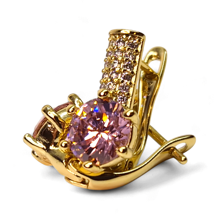 Cercei Anais Pink placați cu aur cu zirconie roz și bară cu zirconii albe [3]