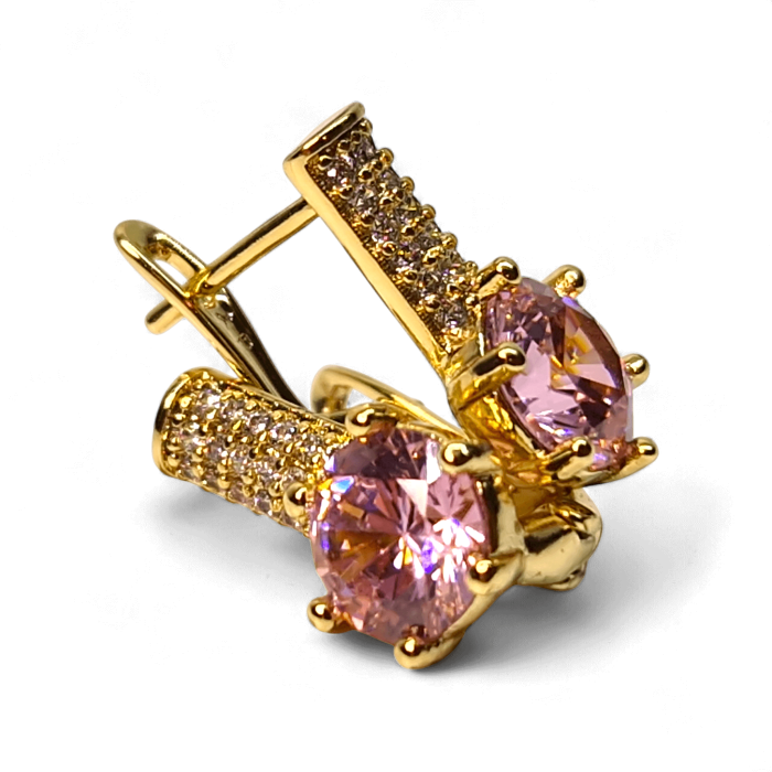 Cercei Anais Pink placați cu aur cu zirconie roz și bară cu zirconii albe [5]