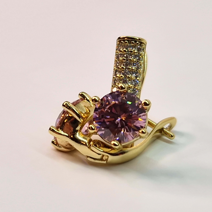 Cercei placati cu aur de 14k cu cristal roz central si cristale albe zirconiu [2]
