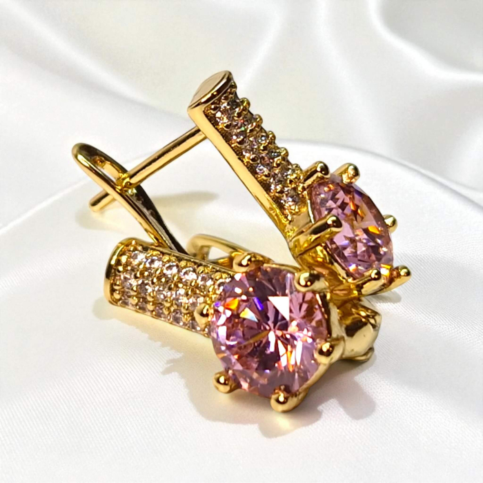 Cercei Anais Pink placați cu aur cu zirconie roz și bară cu zirconii albe [2]