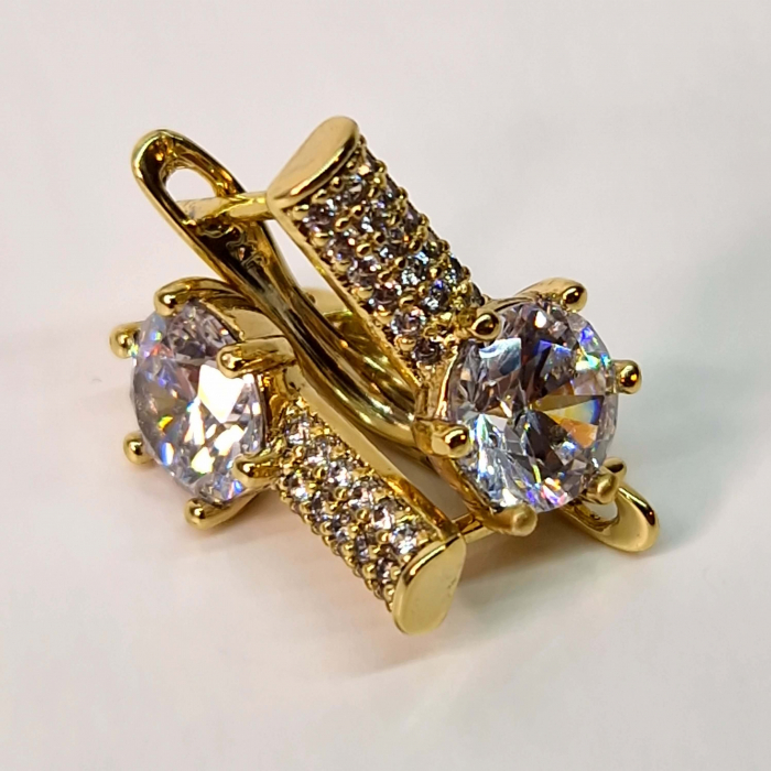 Cercei cu cristal alb si zirconii placati cu aur de 14k [5]