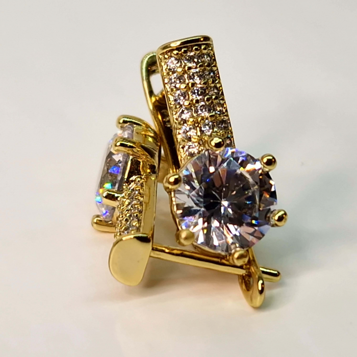 Cercei cu cristal alb si zirconii placati cu aur de 14k [1]