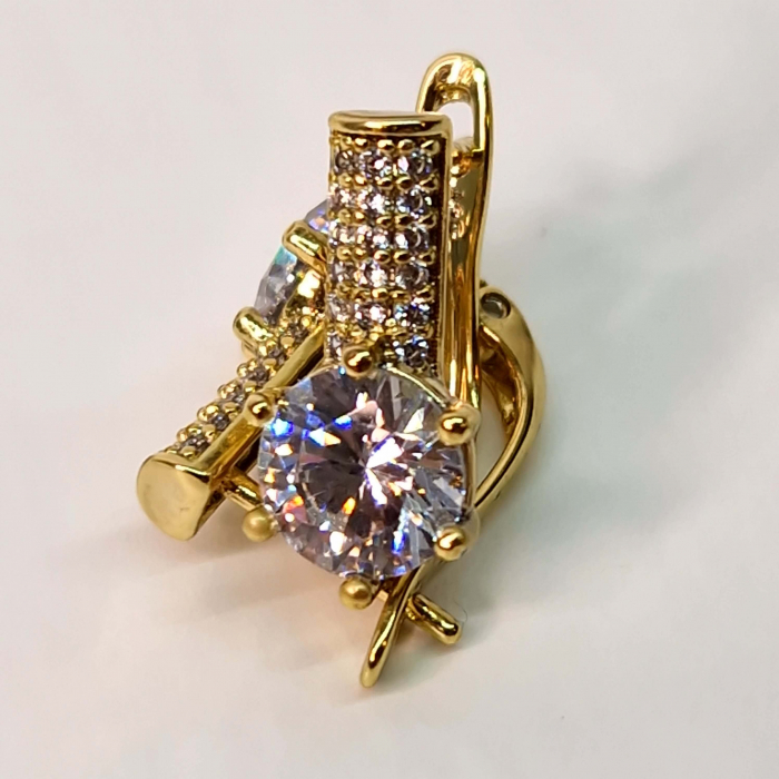 Cercei cu cristal alb si zirconii placati cu aur de 14k [4]