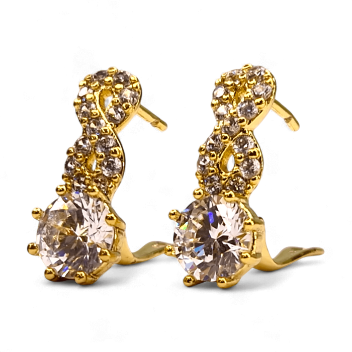 Cercei Anastasia placați cu aur cu zirconii pe linii curbe elegante [7]