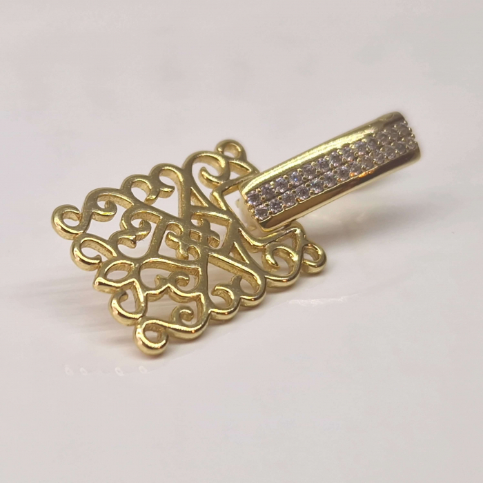 Cercei deosebiti placati cu aur de 14k cu cristale albe zirconiu si placuta cu model filigram [6]