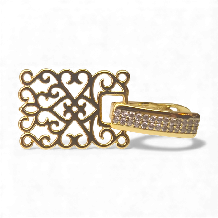 Cercei deosebiti placati cu aur de 14k cu cristale albe zirconiu si placuta cu model filigram [7]