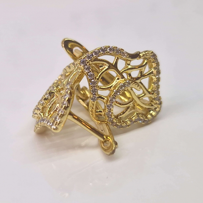 Cercei cu tortita placati cu aur galben de 14k si incrustati cu cristale albe zirconiu [6]