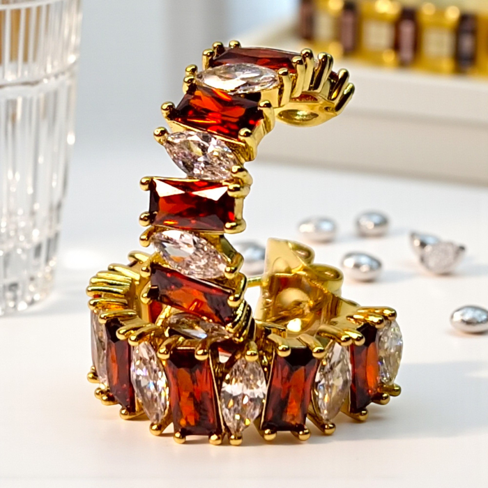 Cercei Andreea placați cu aur cu zirconii roșii și albe [2]