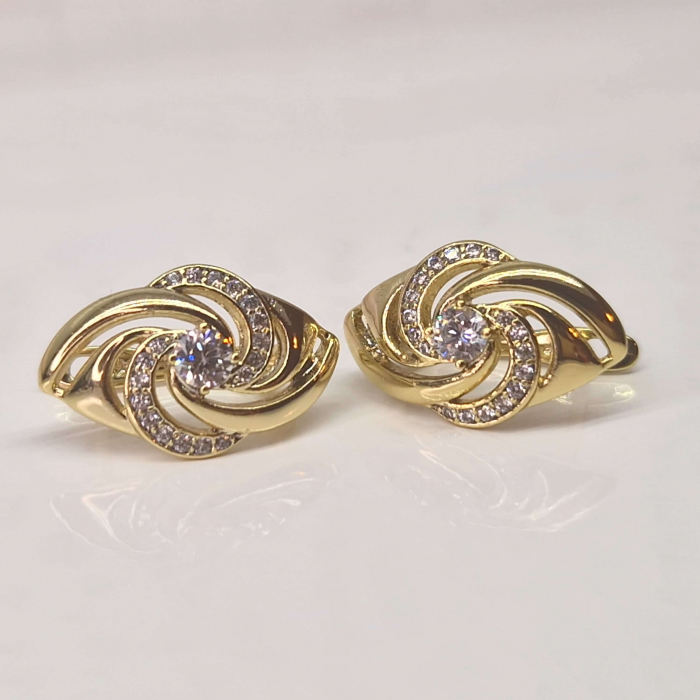 Cercei placati cu aur galben de 14k si cristal central alb din zirconiu [1]