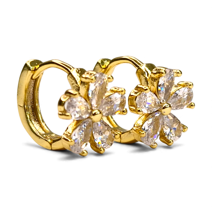 Cercei Antonia placați cu aur cu flori din zirconii clare [7]