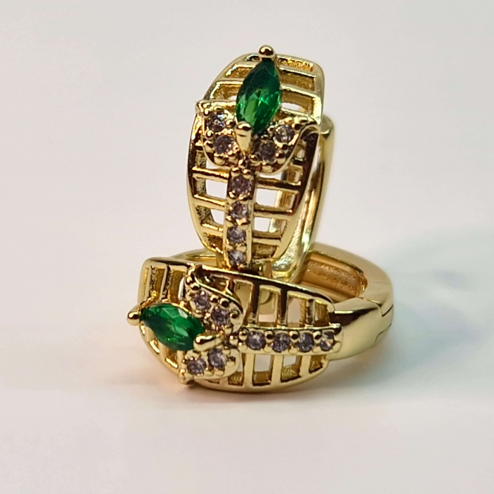 Cercei placati cu aur de 14k cu o floare cu cristal verde in varf si cristale albe zirconiu [2]