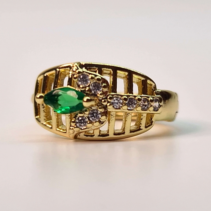 Cercei placati cu aur de 14k cu o floare cu cristal verde in varf si cristale albe zirconiu [4]