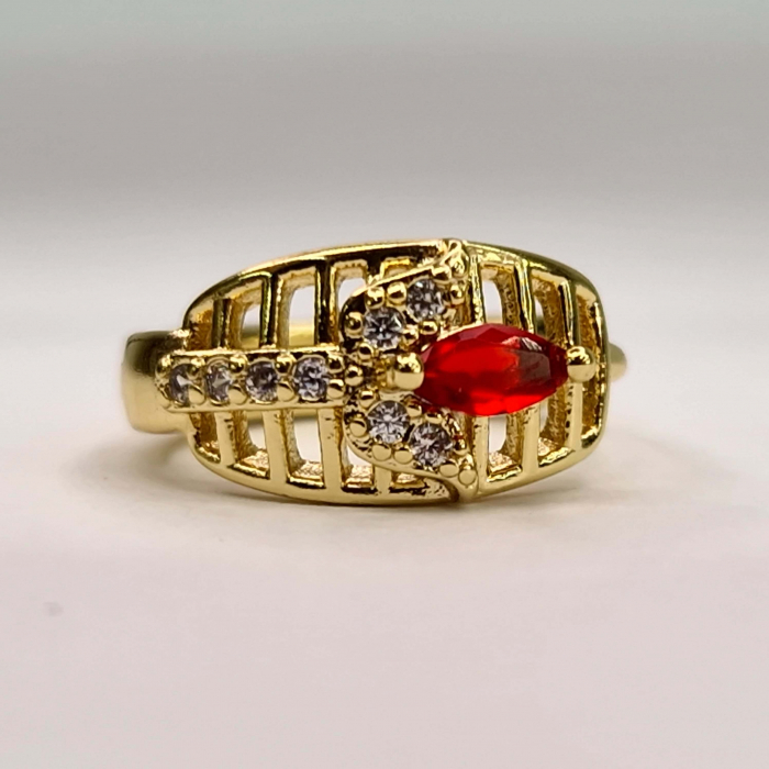 Cercei placati cu aur de 14k cu o floare in varf cu un cristal rosu si tulpina cu cristale albe zirconiu [3]