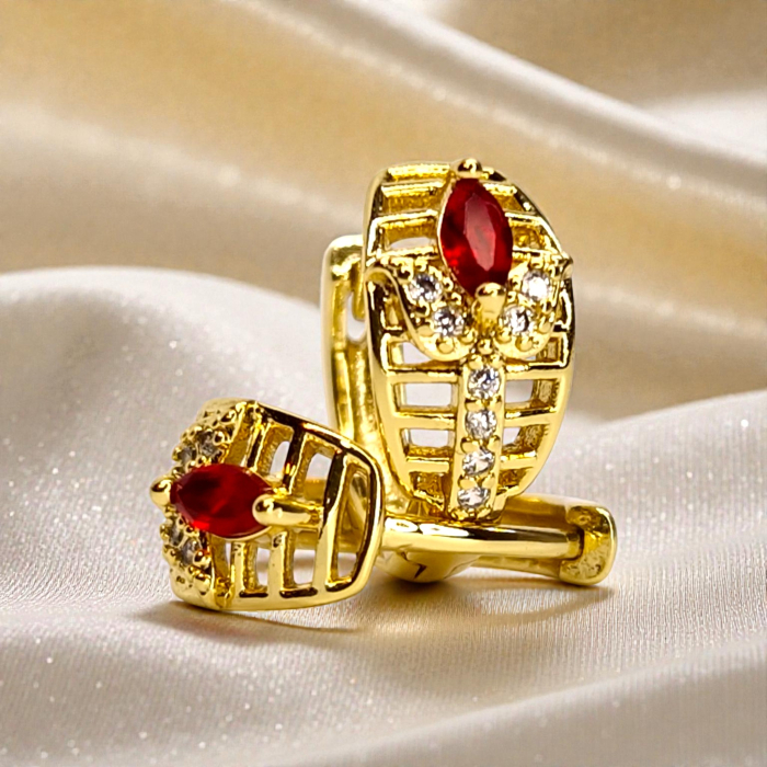 Cercei Armina Red placați cu aur cu cristal roșu și zirconii [2]