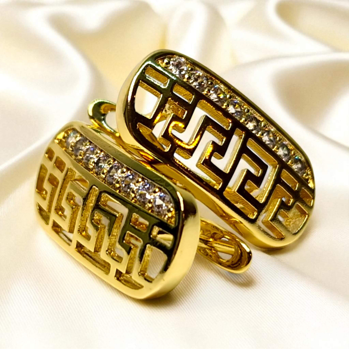 Cercei Aurora placați cu aur cu model geometric decupat și zirconii [2]