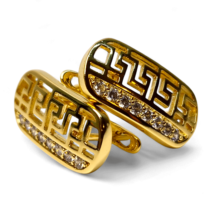 Cercei Aurora placați cu aur cu model geometric decupat și zirconii [6]