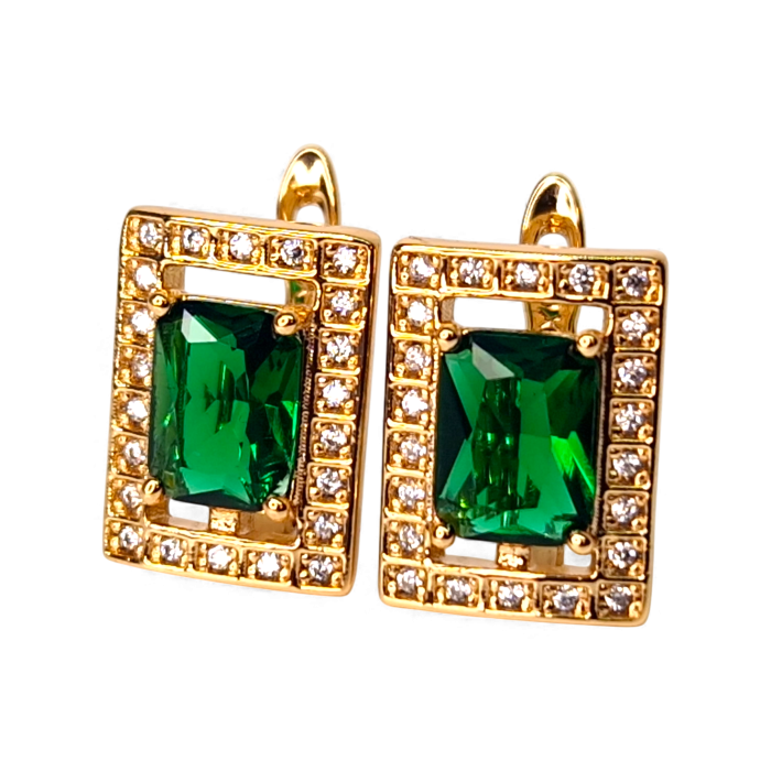 Cercei cu cristal verde si zirconii albe placat cu aur de 18k [3]