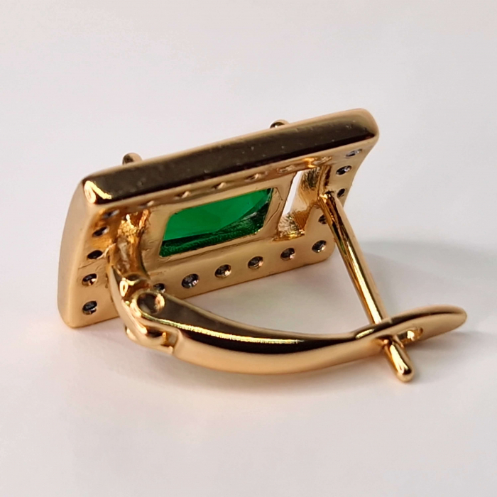 Cercei cu cristal verde si zirconii albe placat cu aur de 18k [4]