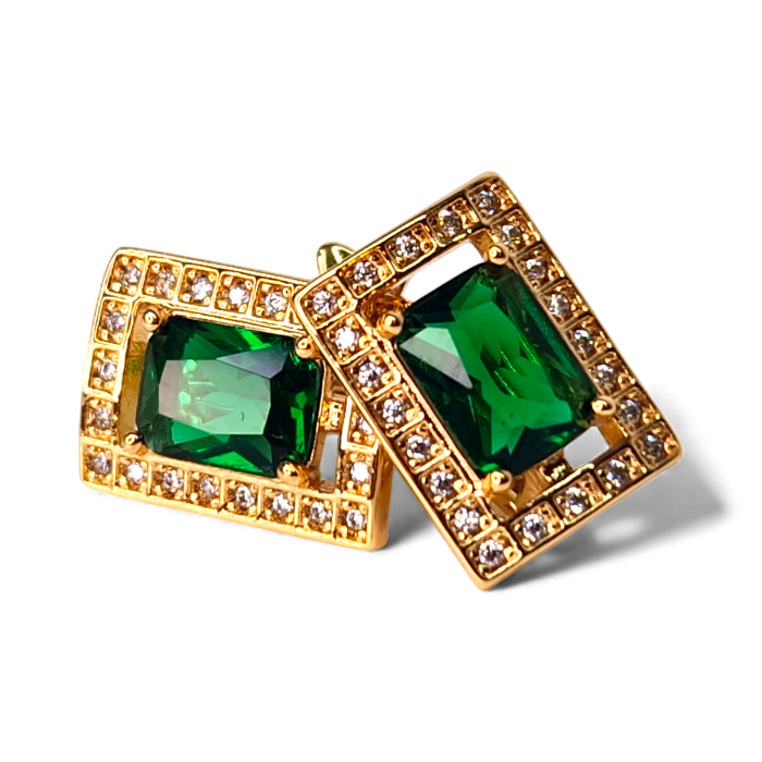 Cercei cu cristal verde si zirconii albe placat cu aur de 18k [1]