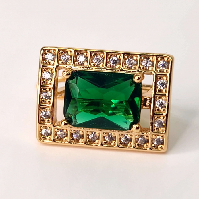 Cercei cu cristal verde si zirconii albe placat cu aur de 18k [3]