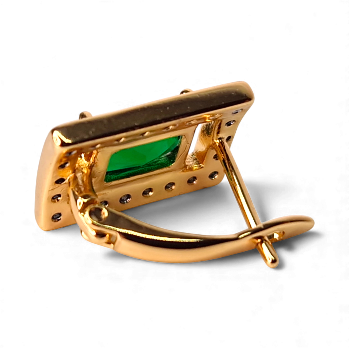 Cercei cu cristal verde si zirconii albe placat cu aur de 18k [7]