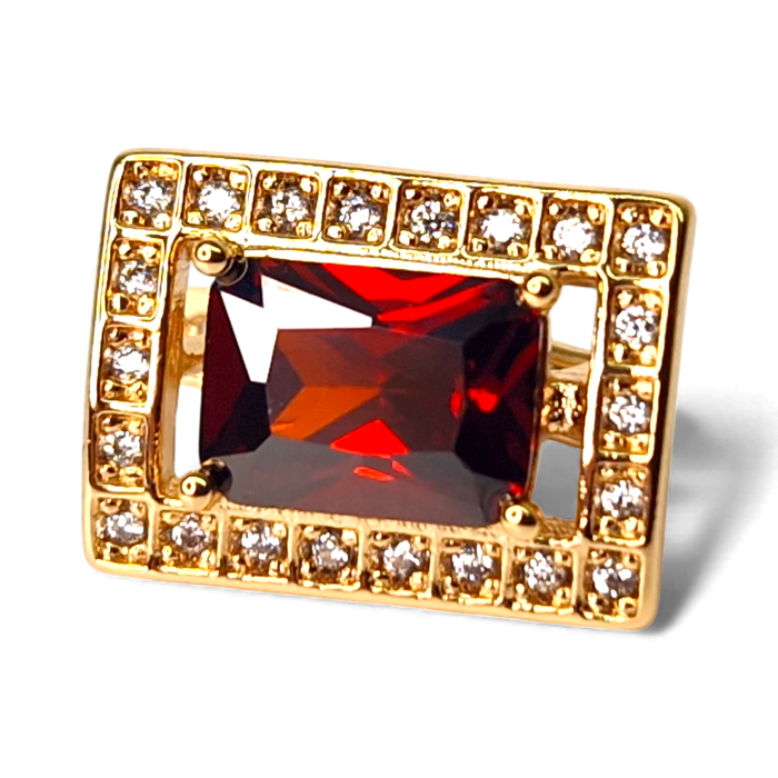 Cercei cu cristal rosu si zirconii albe placat cu aur de 18k [5]