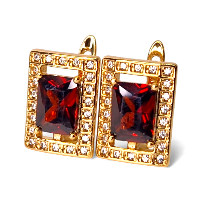 Cercei cu cristal rosu si zirconii albe placat cu aur de 18k [3]