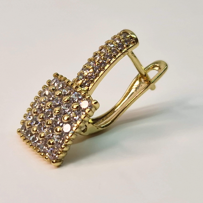 Cercei eleganti placati cu aur de 14k si incrustati cu cristale zirconiu albe pe toata suprafata [3]