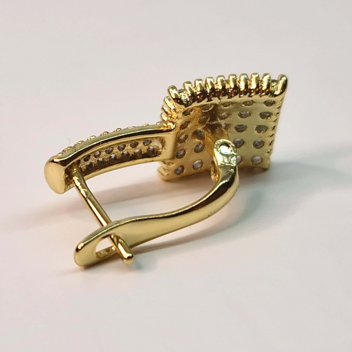 Cercei eleganti placati cu aur de 14k si incrustati cu cristale zirconiu albe pe toata suprafata [4]