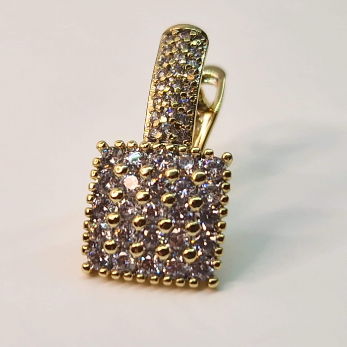 Cercei eleganti placati cu aur de 14k si incrustati cu cristale zirconiu albe pe toata suprafata [5]
