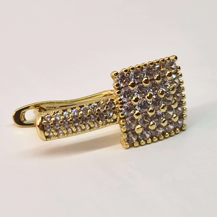 Cercei eleganti placati cu aur de 14k si incrustati cu cristale zirconiu albe pe toata suprafata [7]