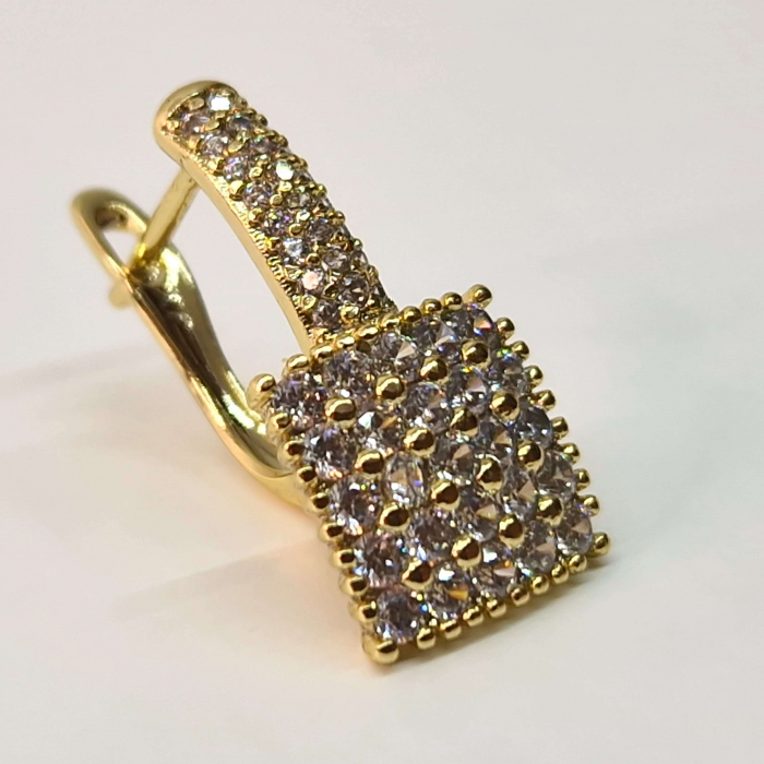 Cercei eleganti placati cu aur de 14k si incrustati cu cristale zirconiu albe pe toata suprafata [6]