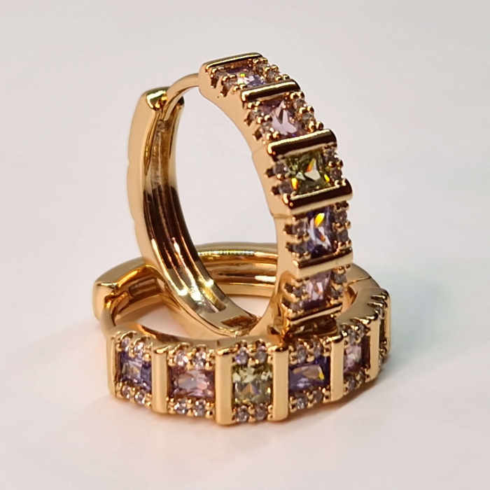 Cercei rotunzi placati cu aur roz de 18K si cristale zirconiu multicolore [4]