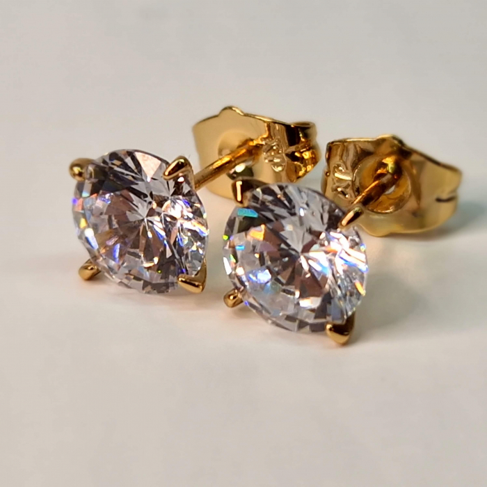 Cercei cu surub cu cristal transparent placati cu aur de 18k [1]