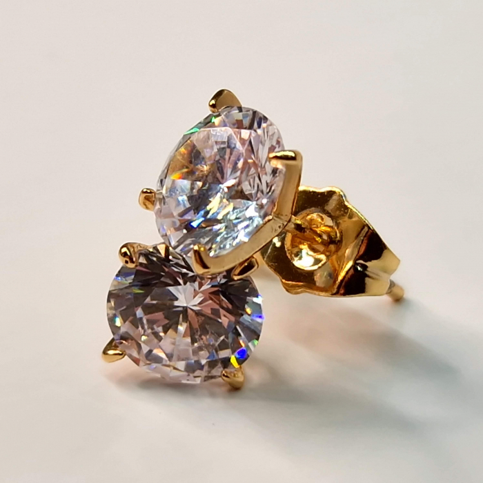 Cercei cu surub cu cristal transparent placati cu aur de 18k [10]
