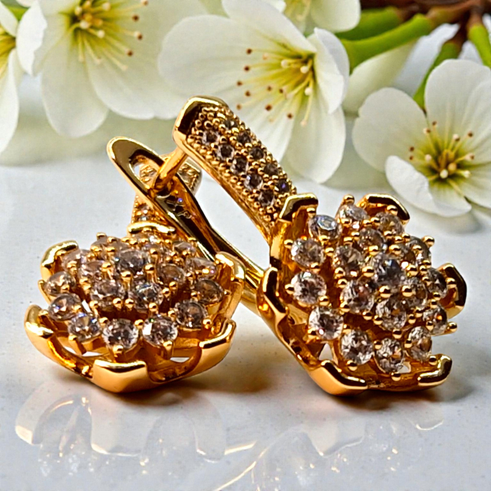 Cercei Carina placati cu aur cu flori pavate în zirconii [2]