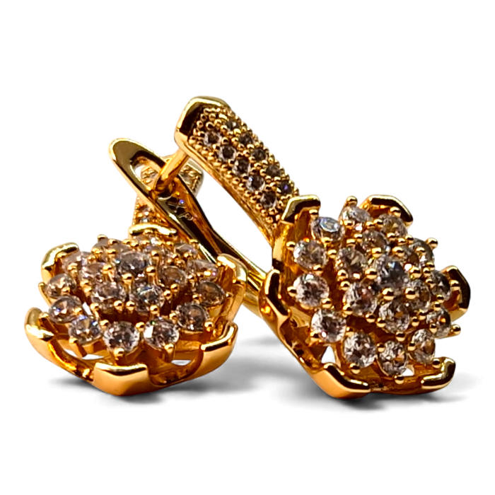 Cercei Carina placati cu aur cu flori pavate în zirconii [1]