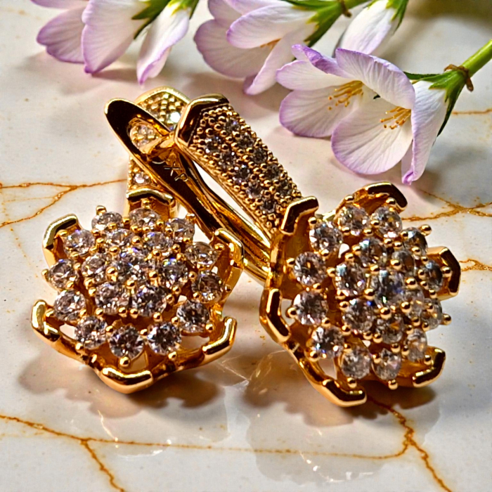 Cercei Carina placati cu aur cu flori pavate în zirconii [4]