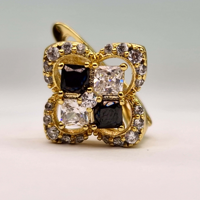 Cercei cu cristale negre si albe zirconiu placati cu aur de 14k [3]