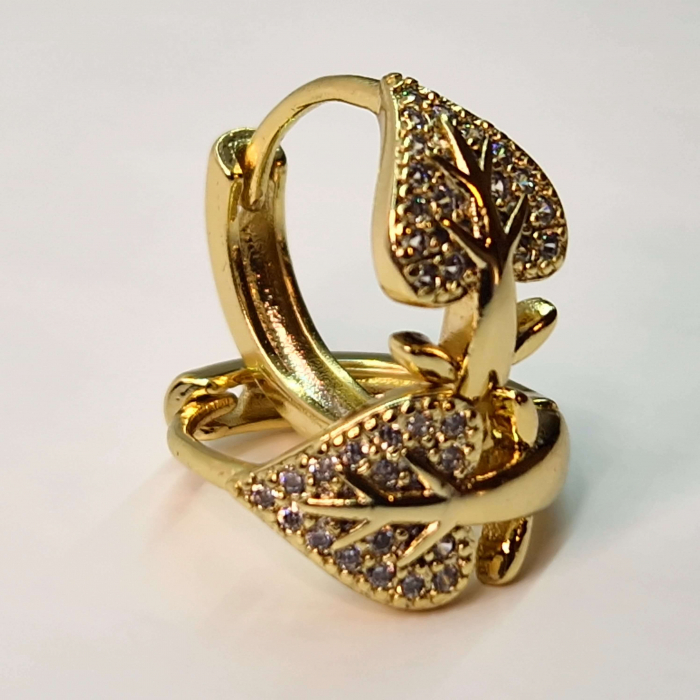 Cercei cu copacul vietii placati cu aur de 14k si incrustati cu cristale albe zirconiu [5]