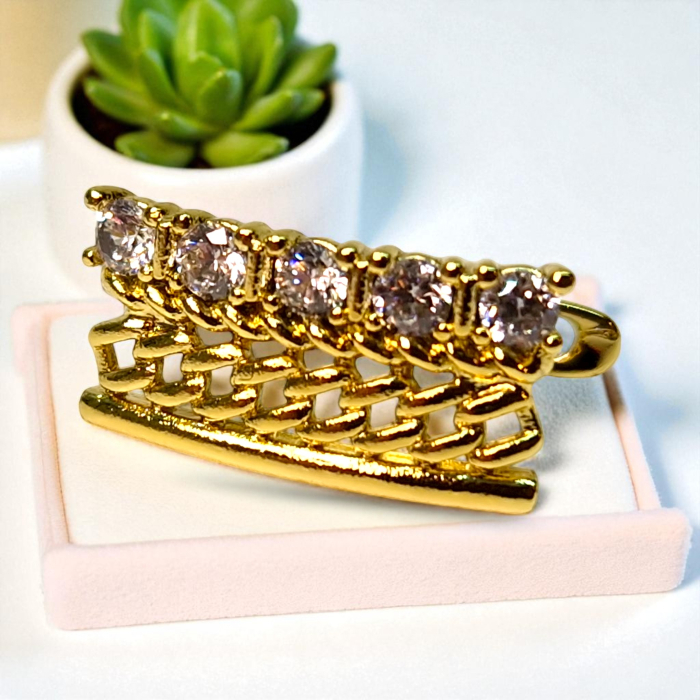 Cercei Caterina placați cu aur cu lanț sculptat și zirconii centrale [6]