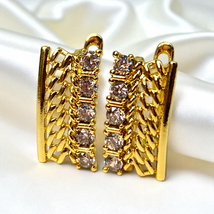 Cercei Caterina placați cu aur cu lanț sculptat și zirconii centrale [2]