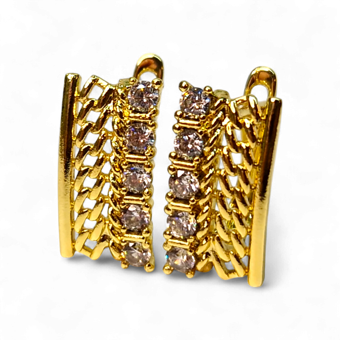 Cercei Caterina placați cu aur cu lanț sculptat și zirconii centrale [3]