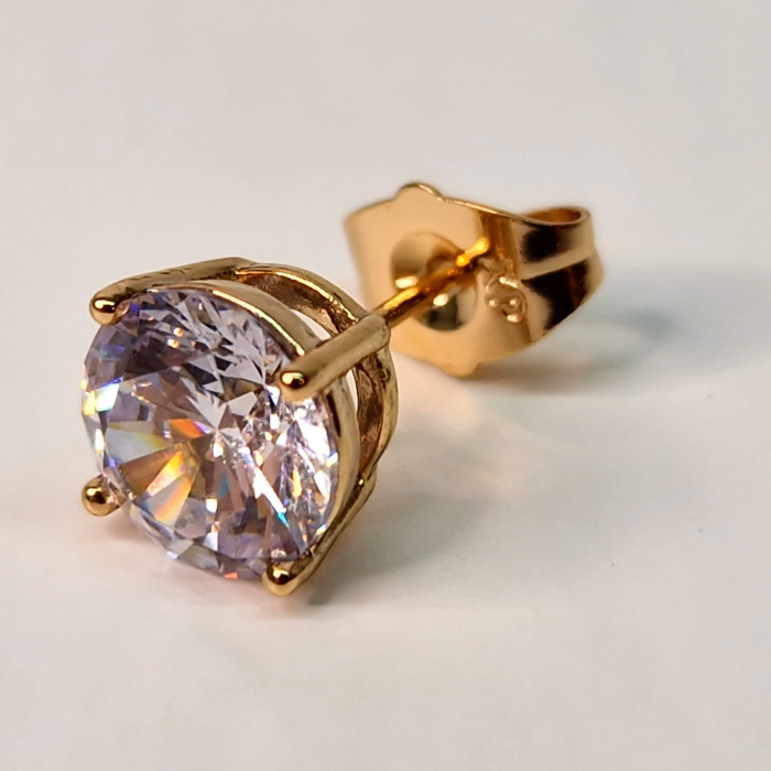 Cercei cu surub placati cu aur de 18k si cristal transparent din zirconiu [11]