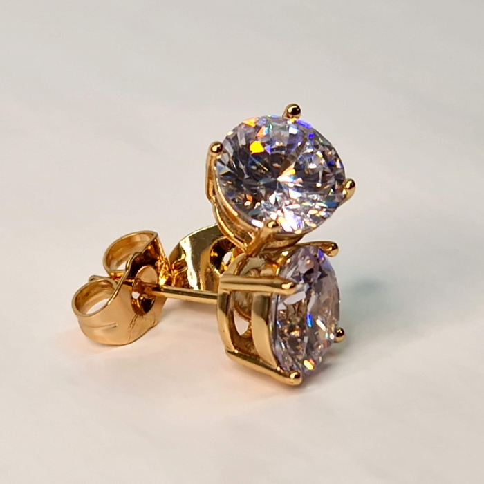 Cercei cu surub placati cu aur de 18k si cristal transparent din zirconiu [7]