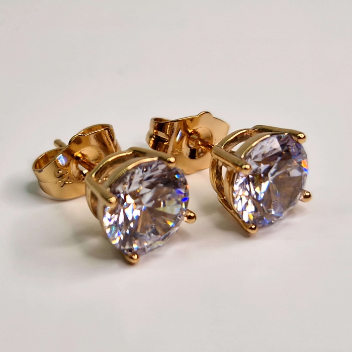 Cercei cu surub placati cu aur de 18k si cristal transparent din zirconiu [2]