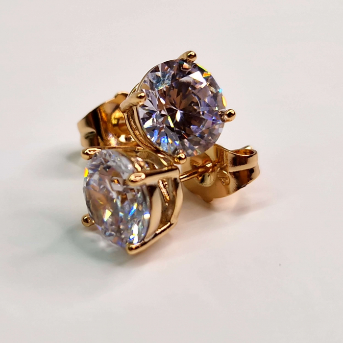 Cercei cu surub placati cu aur de 18k si cristal transparent din zirconiu [3]