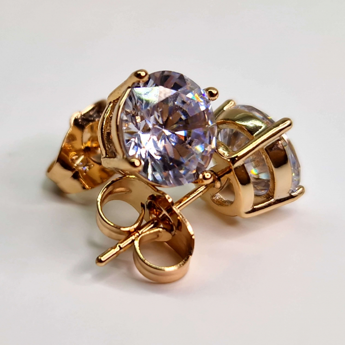 Cercei cu surub placati cu aur de 18k si cristal transparent din zirconiu [6]