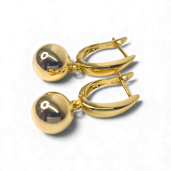 Cercei lungi cu placati cu aur de 14k cu biluta aurie [5]