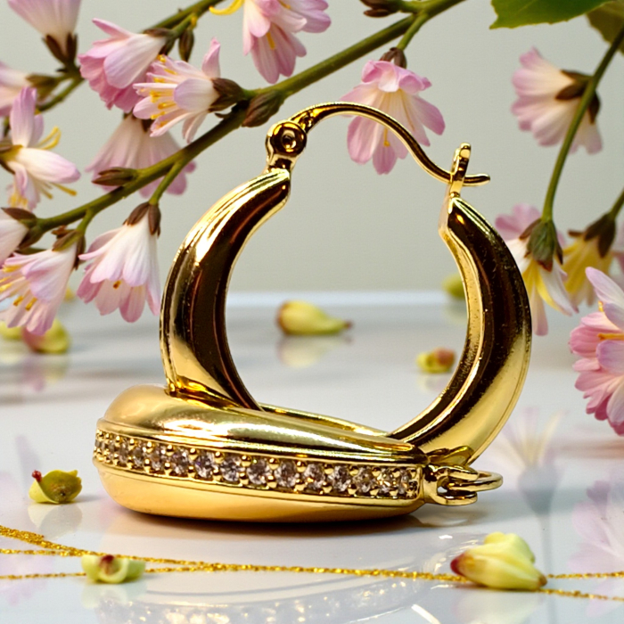 Cercei cu tortita placati cu aur de 14k incrustati cu cristale albe zirconiu [2]